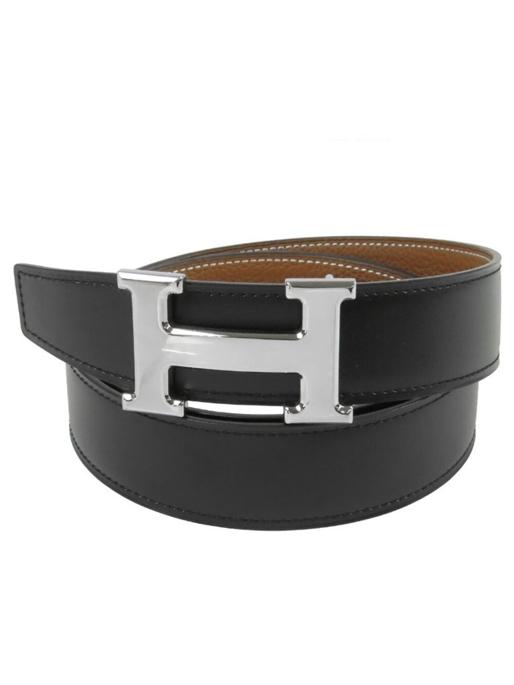 Hermes Constance H Belt Black Gold Silver Box Calf Togo 85